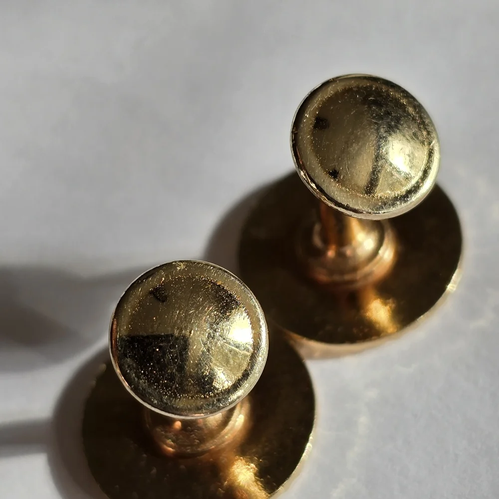 Vintage cuff links yellow brown enamel gold tone round circle formal